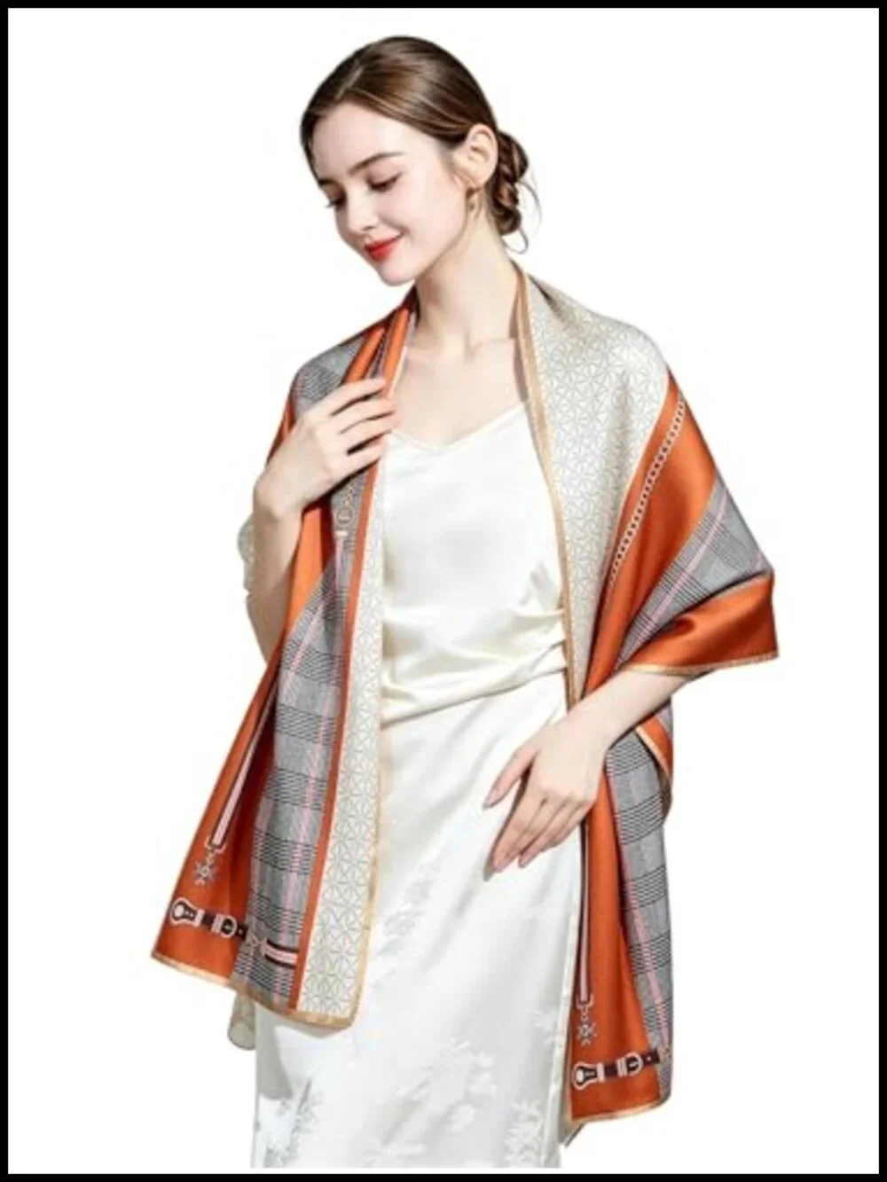 100% Mulberry Silk Scarf Floral Neck Shawl Lightweight All-Season Wrap